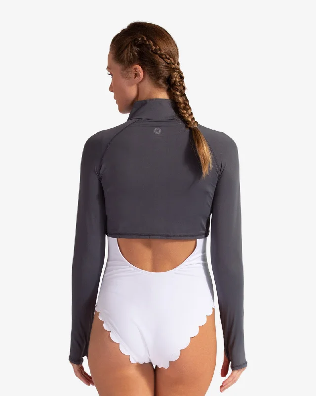 BloqUV: Women's UPF 50 Full Zip Crop Top (4010) - Smoke Notch Collar Peter Pan Collar Cowl Neck BloqUV: Women's UPF 50 Full Zip Crop Top (4010) - Smoke Notch Collar Peter Pan Collar Cowl Neck