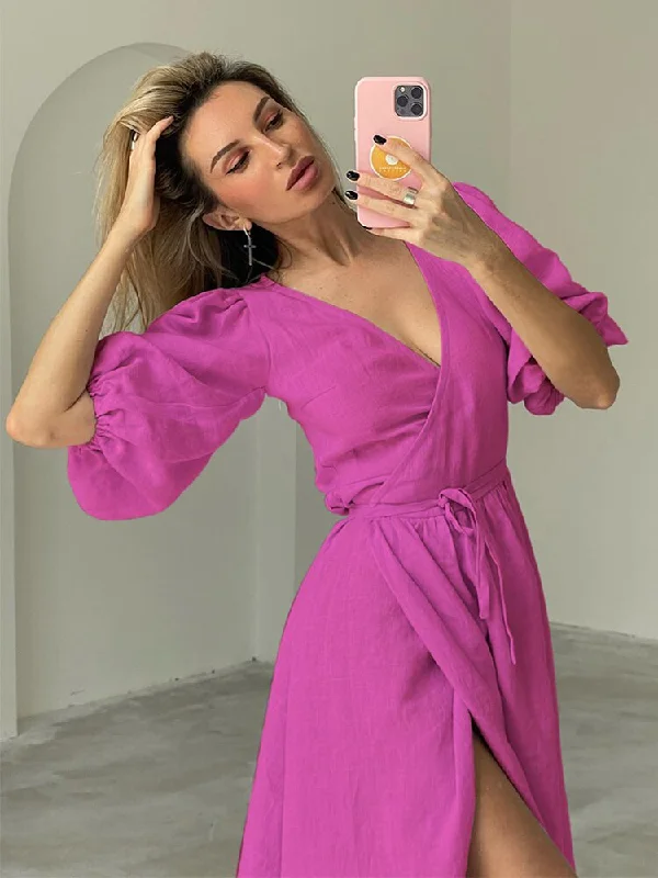 ASHORE SHOP 2023 Summer Women Elegant Short Puff Sleeve A-Line Dresses Tunics Evening elegant