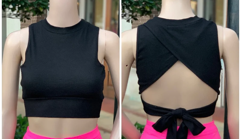 strappy black crop top Graphic Embroidered Appliqued