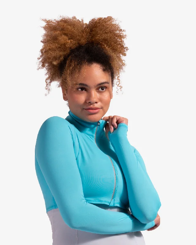 BloqUV: Women's UPF 50 Full Zip Crop Top (4010) - Light Turquoise Houndstooth Herringbone Solid BloqUV: Women's UPF 50 Full Zip Crop Top (4010) - Light Turquoise Houndstooth Herringbone Solid
