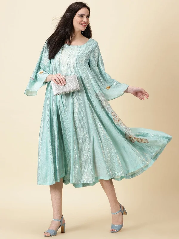 Lurex Cotton Dress - Aqua Blue Tunics Plaid country