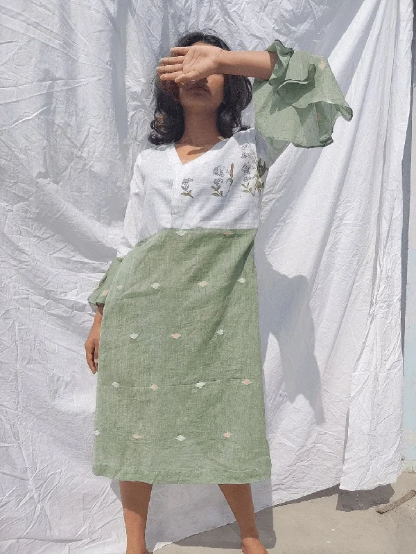 Women Handpaint Green Jamdani Dress Tunics Custom made