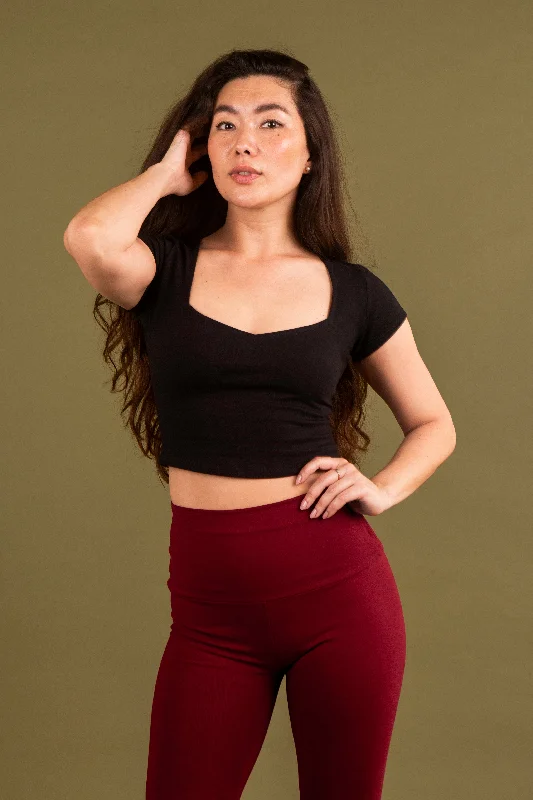 Sweetheart Crop Top in Black Fleece Fabric Down Fabric Feather Fabric