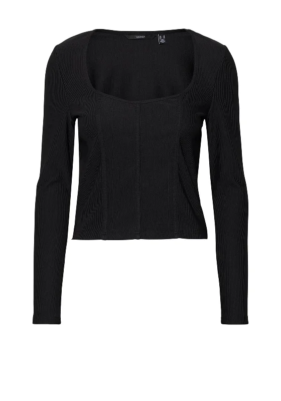 Vero Moda Corset Style Crop Top, Black Lace Blend Ribbed Blend Corduroy Blend