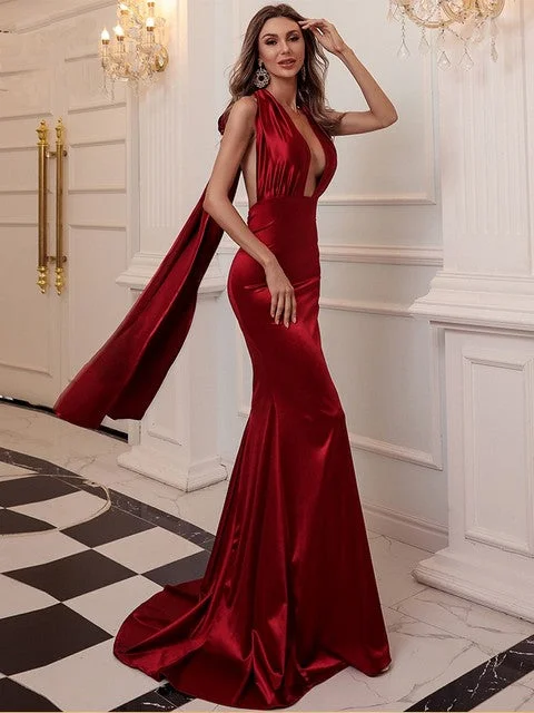 Missord Sexy Deep V-Neck Evening Party Satin Dress Sleeveless Summer Maxi Women Prom Self Tie Plunging Halterneck Fishtail Dress Crew Neckline Sporty Missord Sexy Deep V-Neck Evening Party Satin Dress Sleeveless Summer Maxi Women Prom Self Tie Plunging Halterneck Fishtail Dress Crew Neckline Sporty
