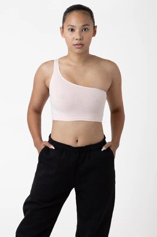8389GD - Garment Dye One Shoulder Crop Top Cashmere Blend Cotton Blend Poly Blend