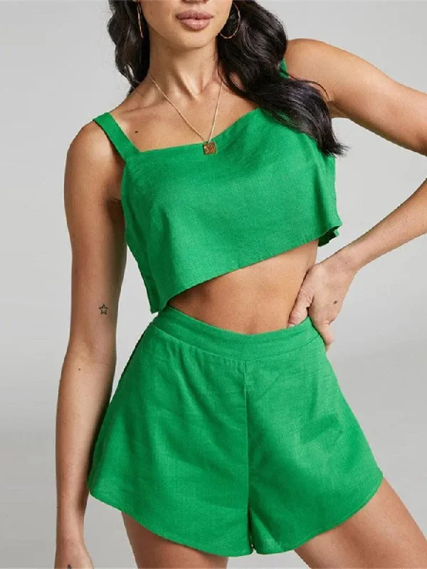 Crop Top Outfit Set - Shorts Elegant Classic Vintage