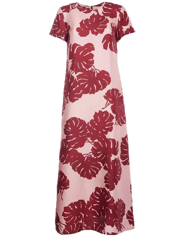 Monstera Rosa in Silk Twill Swing Dress Tunics Fashionable trendy