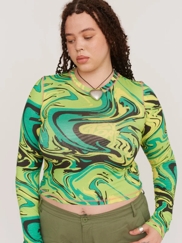 Paint Swirl Crop Top Chenille Blend Fleece Blend Nylon Blend