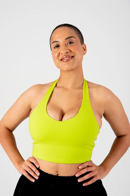 Halter Crop Top in Lime Rayon Fabric Velvet Fabric Corduroy Fabric