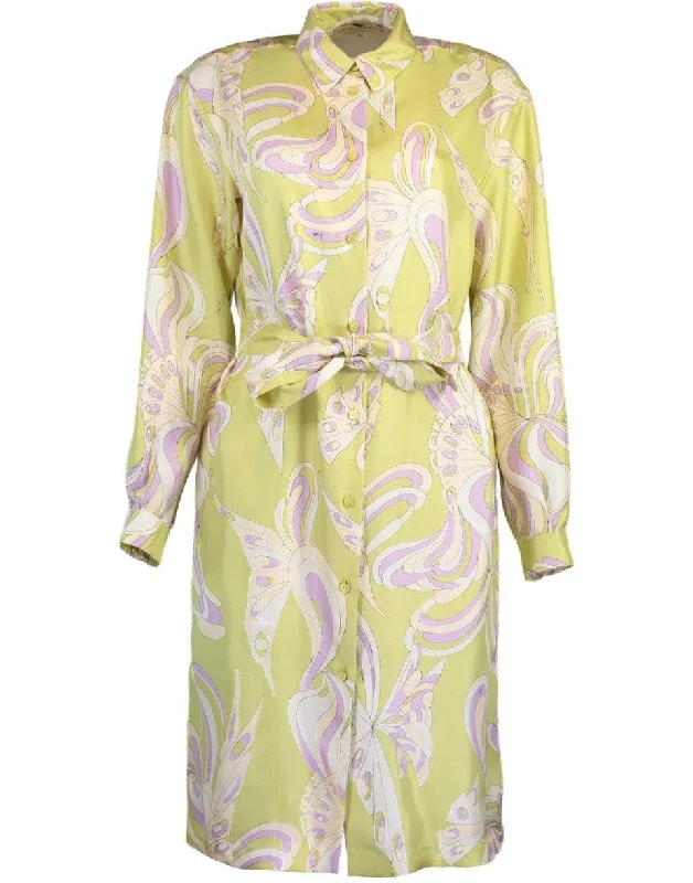 Long Sleeve Printed Dress With Belt Tunics Stylish elegant