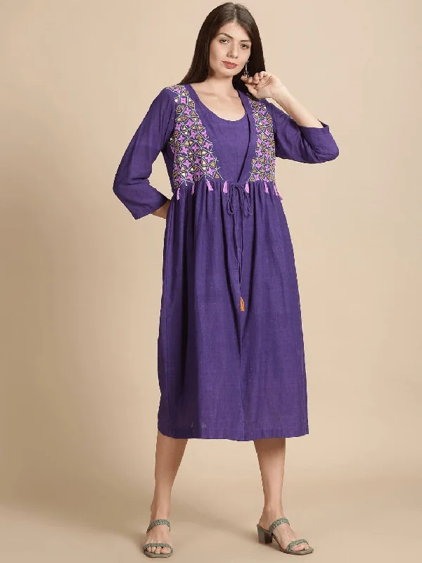 Women Purple Embroidered Dress Tunics Wedding white