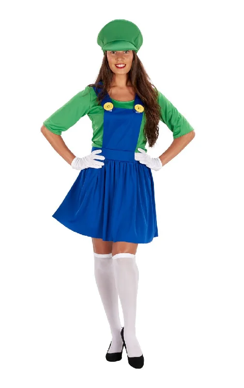 Womens Green Italian Plumber Dress Off-the-shoulder Chic Trendy