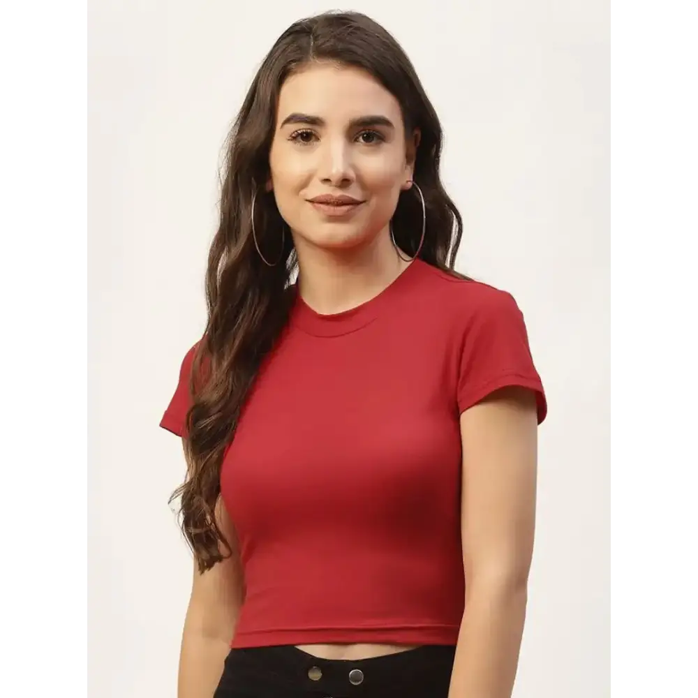 Women maroon Solid soft streachable Crop Top Satin Blend Silk Blend Wool Blend