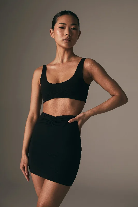 Jemma Scoop Neck Super Crop Top - Black Print Jacquard Patchwork