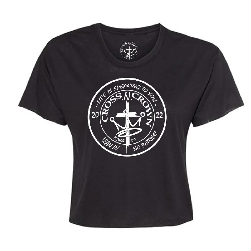 Womens Cross.N.Crown Soft Style OG Circle Crest Crop Top Tee Wool Fabric Cashmere Fabric Tweed Fabric Womens Cross.N.Crown Soft Style OG Circle Crest Crop Top Tee Wool Fabric Cashmere Fabric Tweed Fabric