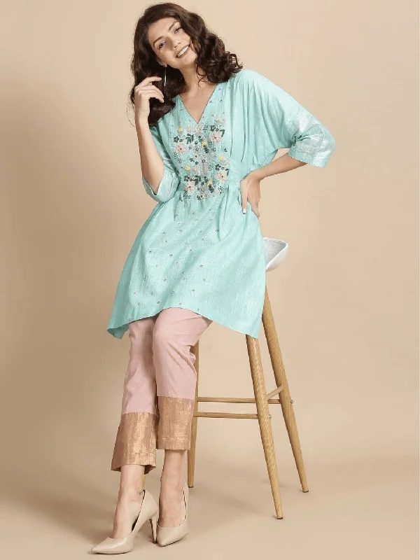 Sea Green floral Beads cluster Work kaftan dress Tunics Seasonal trendy