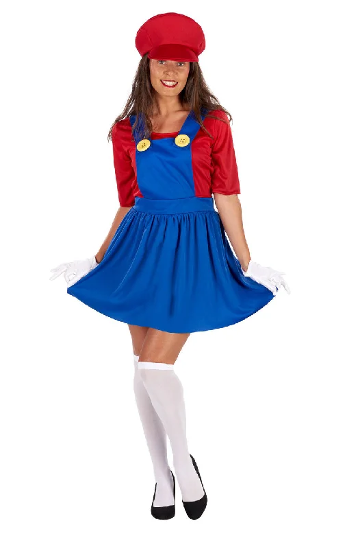 Womens Red Italian Plumber Dress Halter Neckline Beach