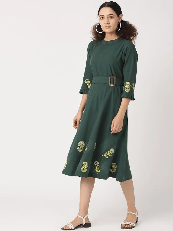Green Embroidered Women Dress Tunics Trendy modern