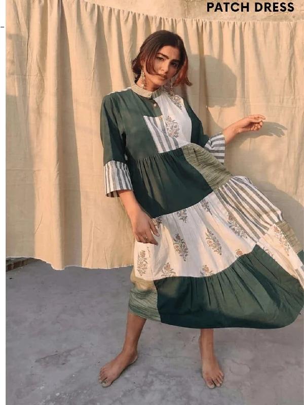 Green Patched Upcycled  Khadi Dress Tunics Recommended stylist