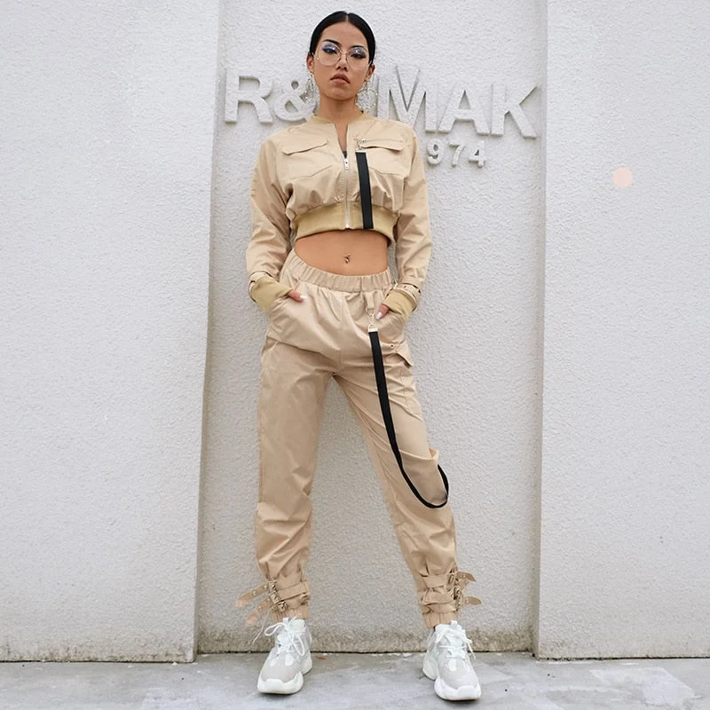 Women Suit Crop Tops Pants Two Piece Casual Sets Buckle Streetwear Set Zippered Front Buttoned Front Snap Front Women Suit Crop Tops Pants Two Piece Casual Sets Buckle Streetwear Set Zippered Front Buttoned Front Snap Front