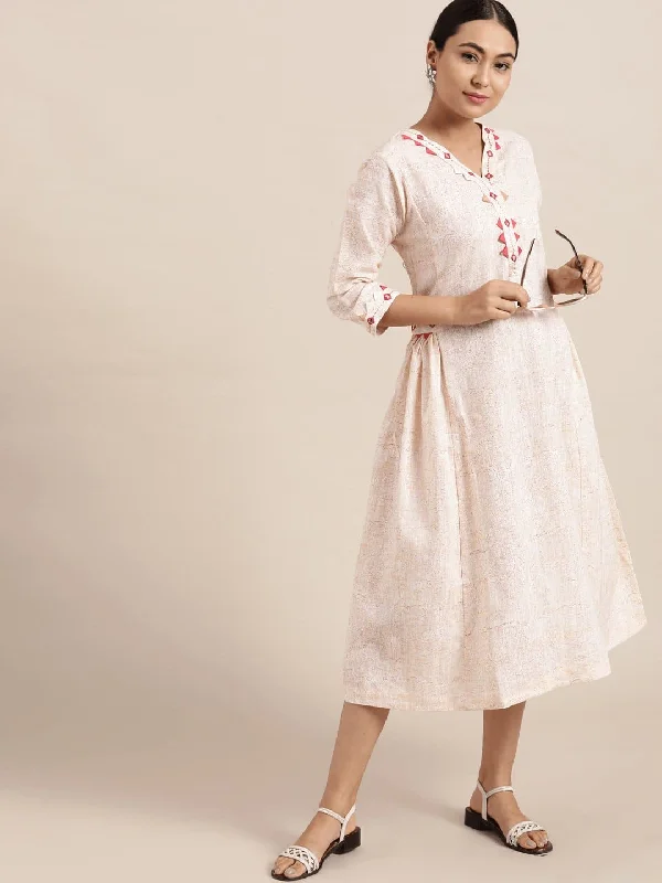 Off-White Block Print Cotton Dress Tunics Trendy modern