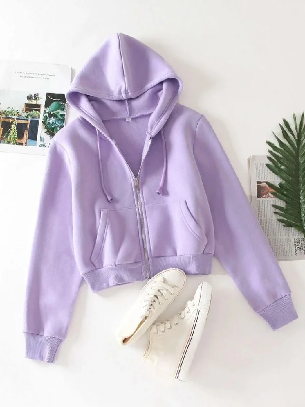 Women Solid Hoodie Crop Top Satin Fabric Silk Fabric Chiffon Fabric
