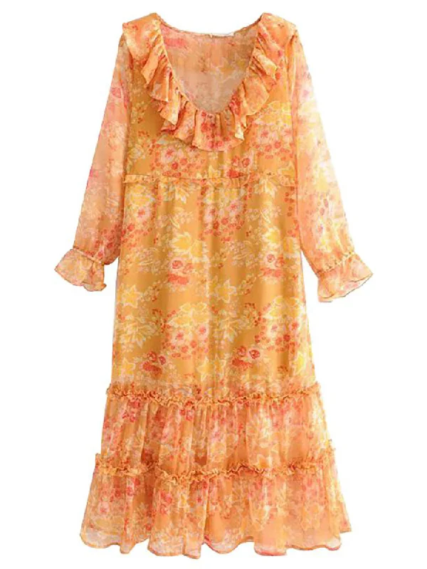 Ashoreshop women's bohemian style ruffle V-neck Pattern Sun dress Tunics Designer luxury Ashoreshop women's bohemian style ruffle V-neck Pattern Sun dress Tunics Designer luxury