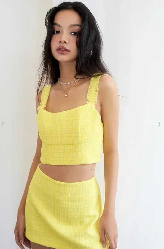 Double Strap Tweed Crop Top Iron Safe Non-Iron Wrinkle Free