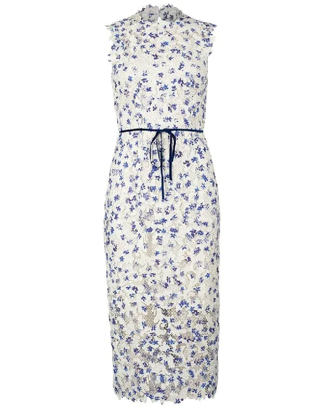 Floral Print Guipure Sheath Dress Boatneck Modish Everyday
