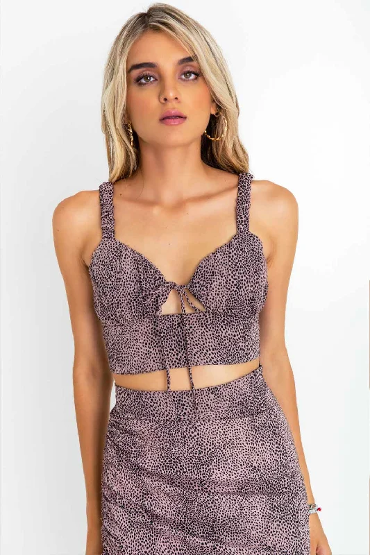 Crop top estampado escote con plisados tirantes Print Jacquard Patchwork