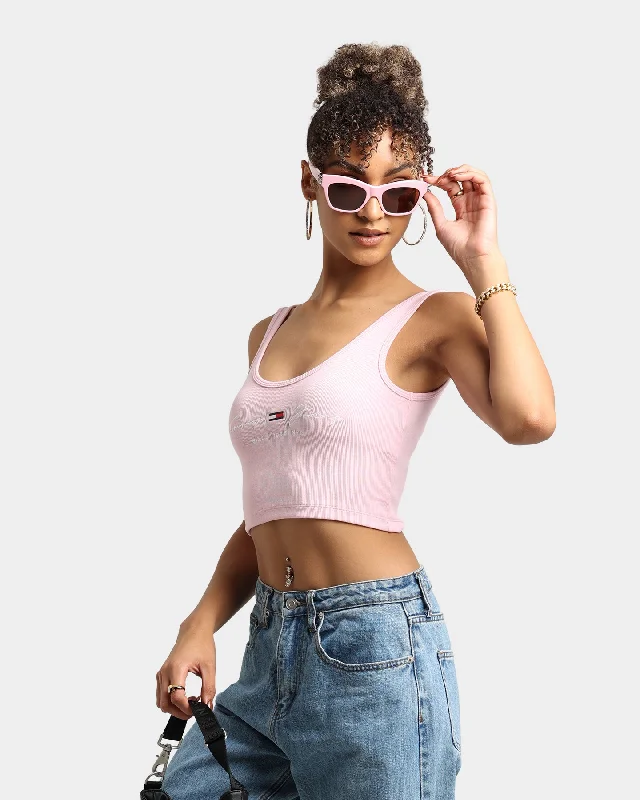Tommy Jeans Women's Rib Crop Top Romantic Pink Fleece Fabric Down Fabric Feather Fabric