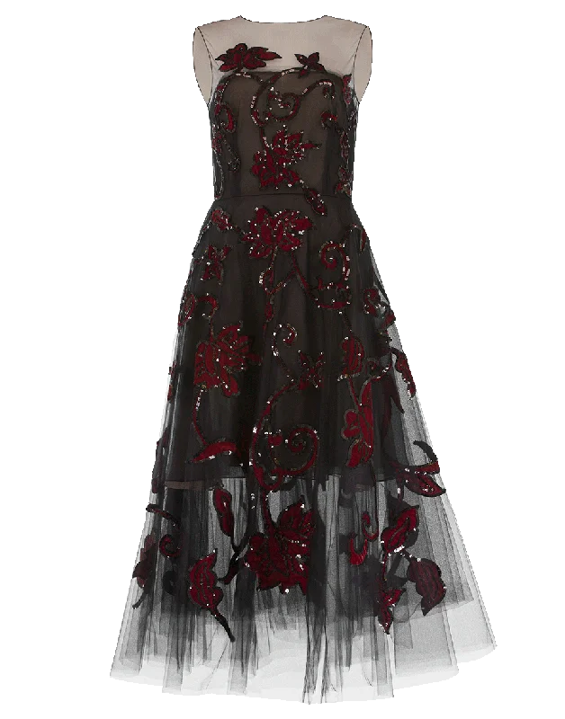 Tulle Ruby Embroidered Dress A-Line Day Work