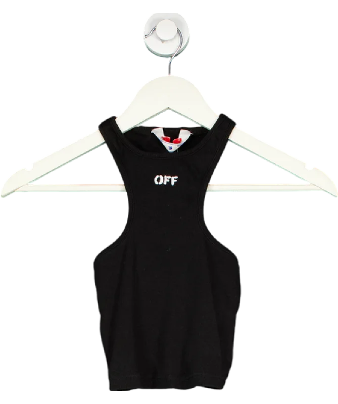 Off White Black Logo Embroidered Rowing Crop Top UK 12 Embroidered Appliqued Beaded