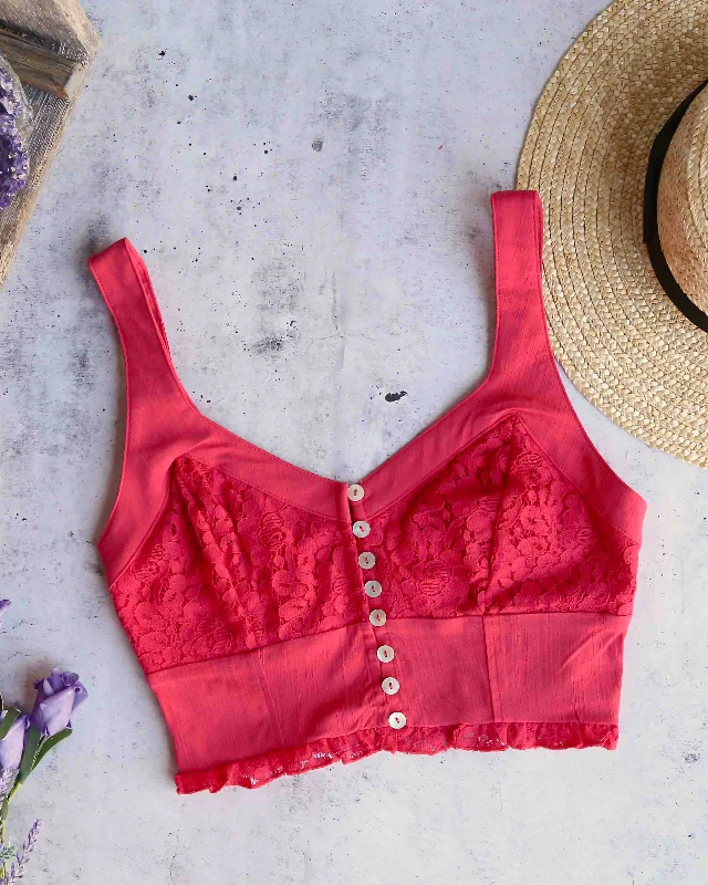 Free People - Here I Go Brami Lace Crop Top in Red Solid Color Striped Floral