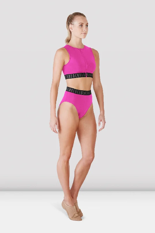 Ladies Remy Zip Front Crop Top Mesh Blend Leather Blend Suede Blend