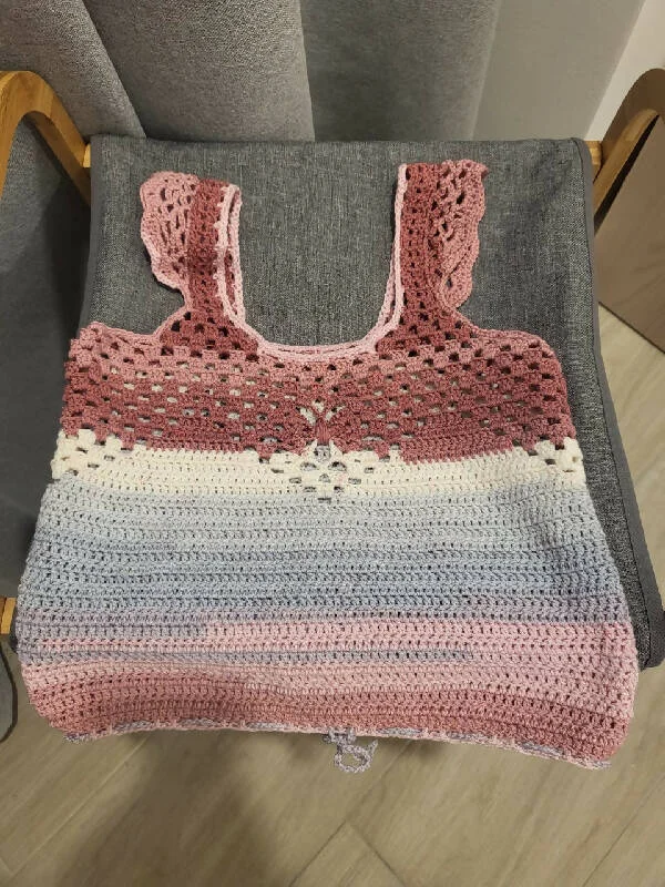 It's So Yarn Handmade Crochet Butterfly Crop Top Mesh Canvas Denim