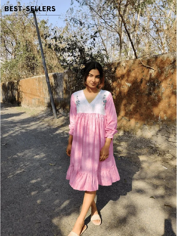 Floral Handpainted Khadi Pink Dress Tunics Bestseller popular