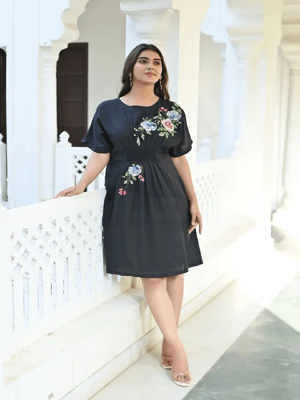 Black Bold Flower & Sequin Kaftaan Dress Tunics Running lightweight