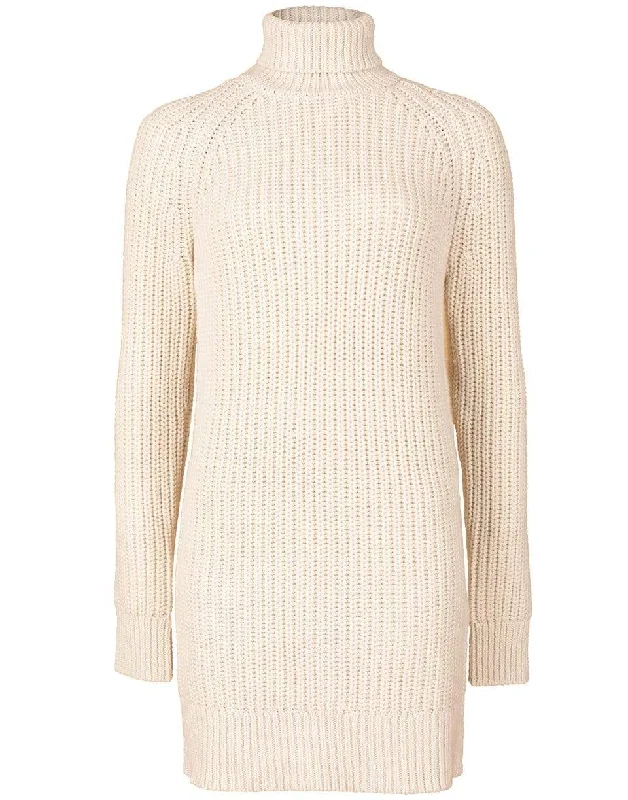 Shaker Turtleneck Dress - Ivory Crew Neckline Casual