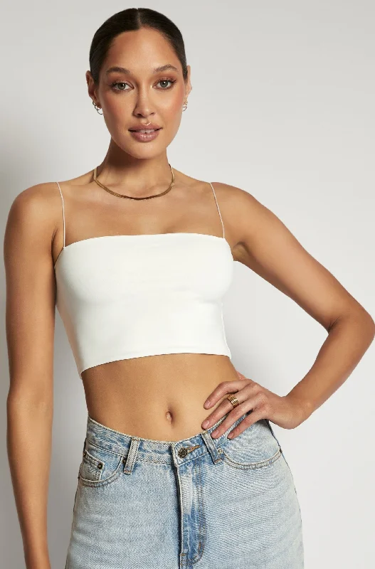 Yvonne Cami Crop Top - White Lace Blend Ribbed Blend Corduroy Blend