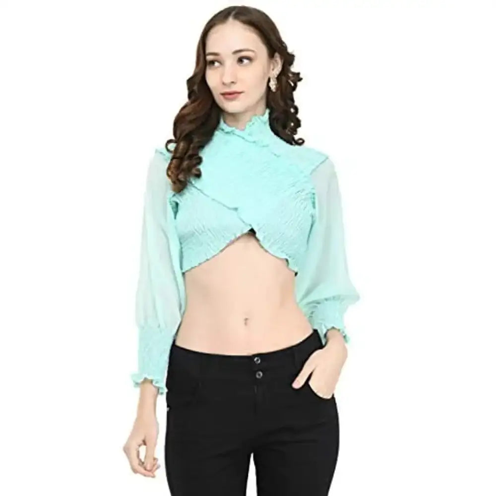 Teekhi Girl Women's Poly Crep Solid Casual Off Shoulder Crop Top Elegant Classic Vintage Teekhi Girl Women's Poly Crep Solid Casual Off Shoulder Crop Top Elegant Classic Vintage