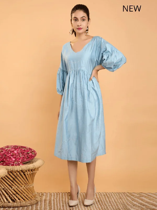 Blue Grey Chanderi Mukaish dress Tunics Travel practical