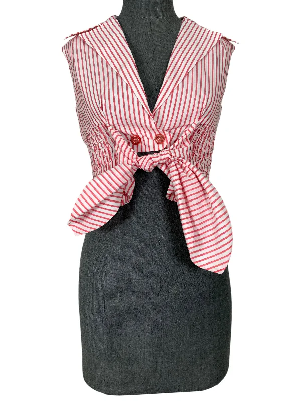 CHANEL Striped Sleeveless Crop Top Size XS Notch Collar Peter Pan Collar Cowl Neck