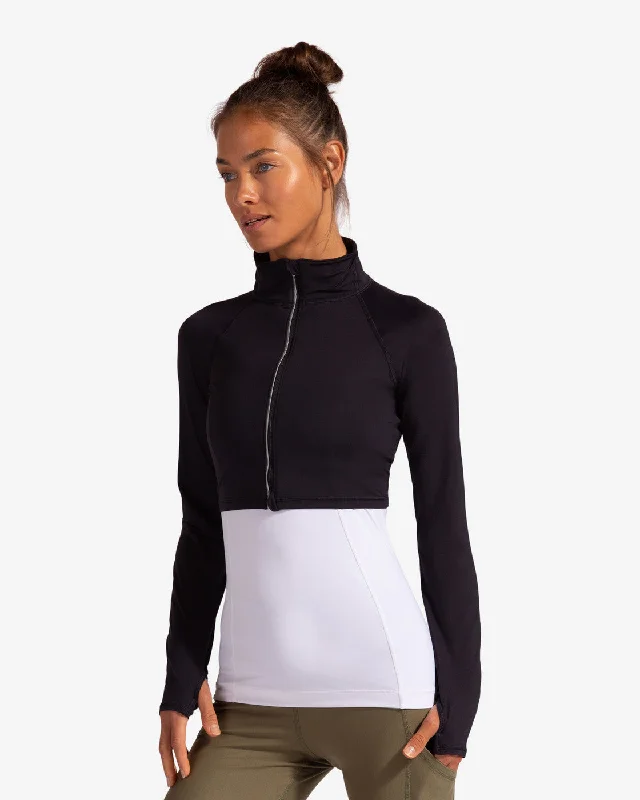 BloqUV: Women's UPF 50 Full Zip Crop Top (4010) - Black Spandex Blend Rayon Blend Denim Blend BloqUV: Women's UPF 50 Full Zip Crop Top (4010) - Black Spandex Blend Rayon Blend Denim Blend