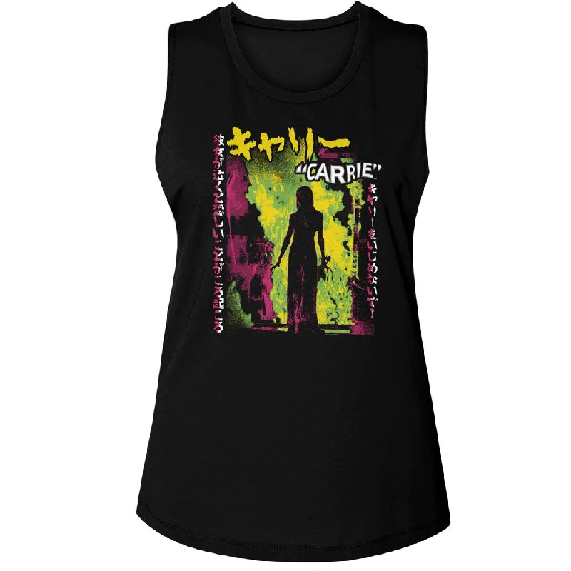 CARRIE Tank, Neon Fire Japanese Text lace tank top
