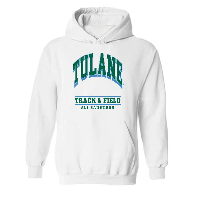 Tulane - NCAA Women's Track & Field : Ali Saunders - Classic Fashion Shersey Hooded Sweatshirt Hoodie with Hem Patch Decorative Personalized Tulane - NCAA Women's Track & Field : Ali Saunders - Classic Fashion Shersey Hooded Sweatshirt Hoodie with Hem Patch Decorative Personalized