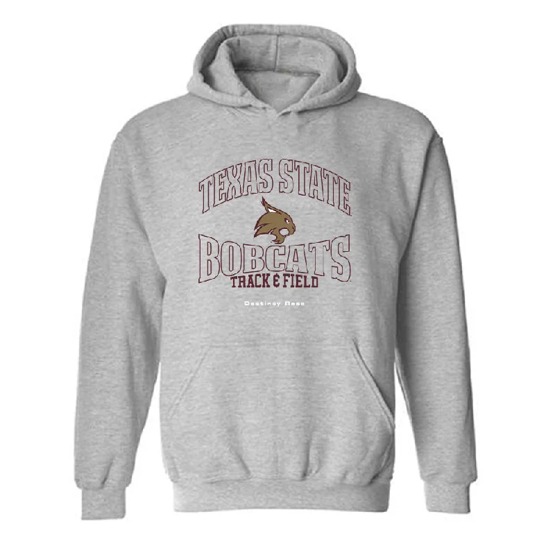 Texas State - NCAA Women's Track & Field : Destiney Rose - Hooded Sweatshirt Hoodie with Back Slit Movement Comfort Texas State - NCAA Women's Track & Field : Destiney Rose - Hooded Sweatshirt Hoodie with Back Slit Movement Comfort