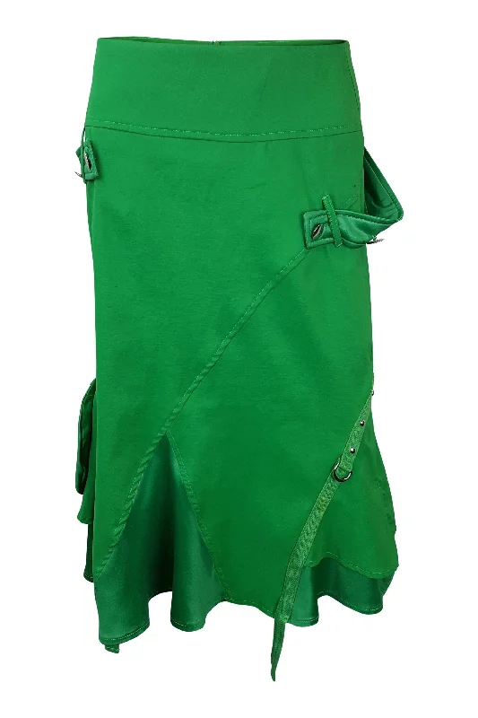 VOUS LES FEMME Green Knee Length Skirt (UK 6) satin skirt smooth