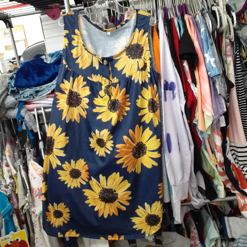 Navy sunflower tank scoop neck tank